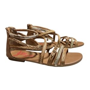 Jellypop Womens Strappy Sandals Meadow Tan Sz 8.5 M Ankle Strap Zip Back Closure